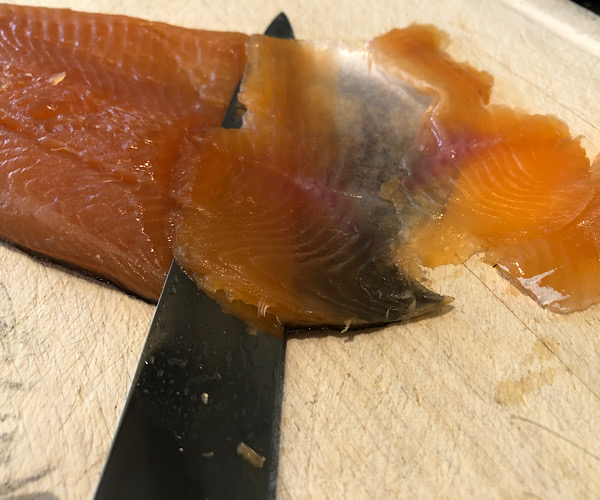 Slicing salmon and trout