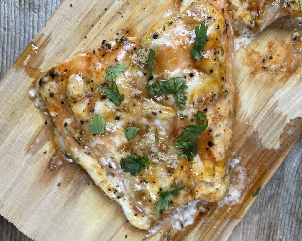 Cedar plank Trout fillet cooked