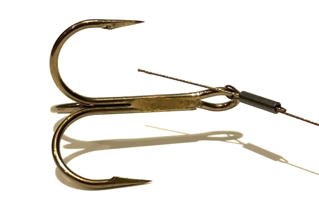 Treble Hook with crimp pulled down
