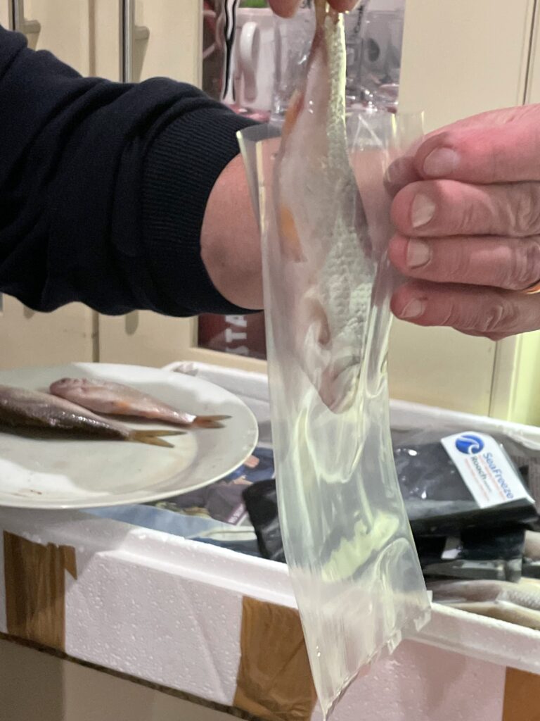 Storing deadbaits in plastic tube bag